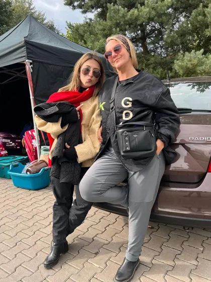 Posing with my colleague during a break in filming. Moments like these are a reminder of the friendships built and the teamwork required on a large scale production.