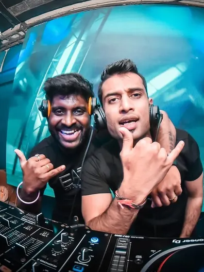 A candid moment with my DJ partner Justin Yanu. Our duo, Tara Sitara, is built on friendship and a shared passion for creating incredible musical experiences.