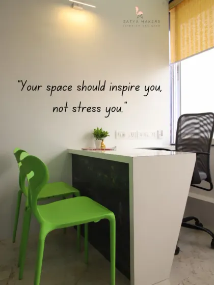 A glimpse into my own office space, designed around the philosophy that "Your space should inspire you, not stress you." I believe a well-designed workplace is essential for creativity and productivity.