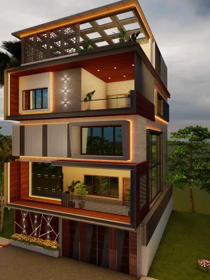 An alternate design concept for the Nagarbhavi project, featuring different jali patterns and wall finishes.