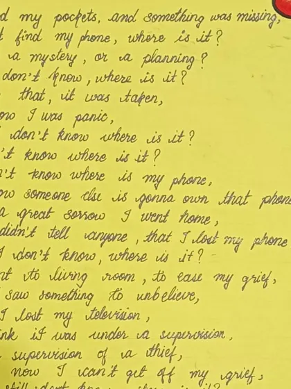 A creative poem written by a student. The consistent slant and letter size demonstrate a good grasp of the cursive handwriting techniques we practice in class.