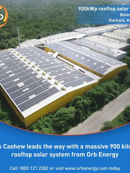 A massive 900-kilowatt rooftop solar system for Bolas Cashew, India's foremost cashew manufacturer. This system saves them INR 90 lakhs annually and achieved payback in just 3 years.