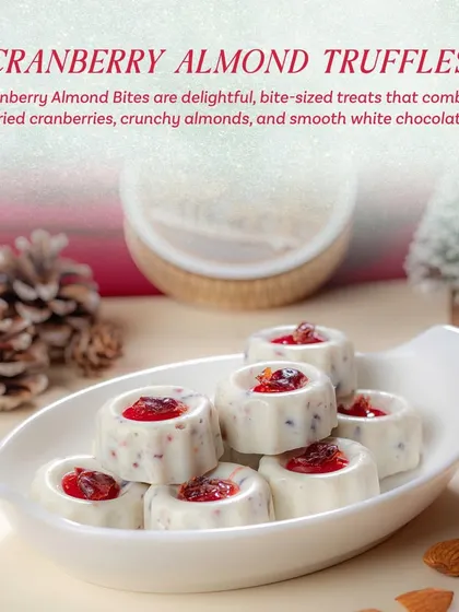 These Cranberry Almond Truffles combine dried cranberries, crunchy almonds, and smooth white chocolate for a delightful bite-sized treat.