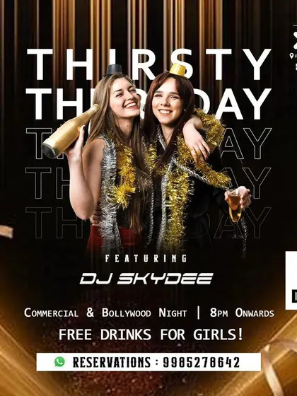Poster for a "Thirsty Thursday" commercial and Bollywood night at Indigo XP, another popular venue for my events.