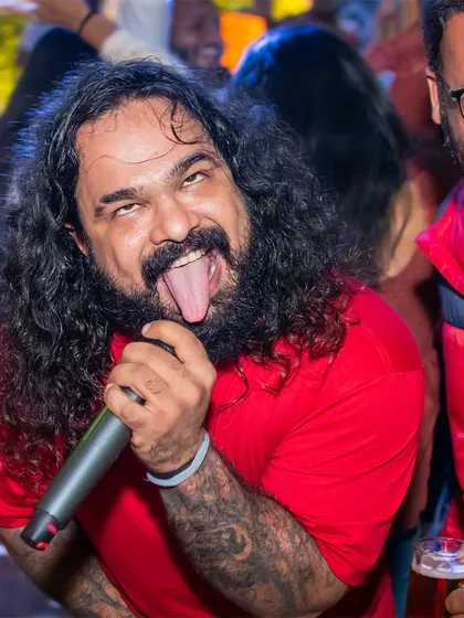 Our frontman Keyoor, unleashing his inner rockstar. This is the kind of fun and madness you can expect at our shows.
