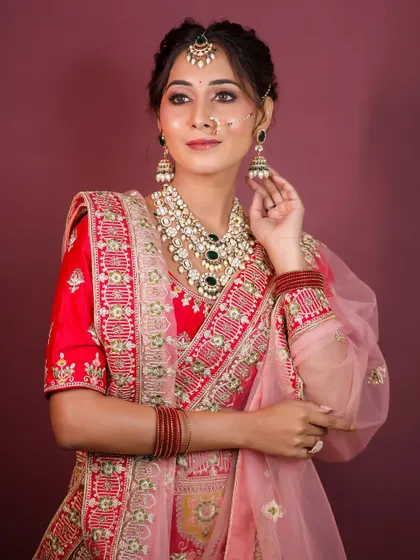 A candid shot of the model, looking elegant and regal in her bridal attire.