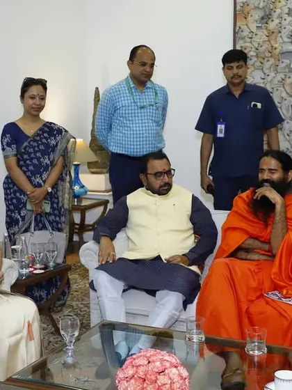 In conversation with other spiritual leaders and dignitaries at the Yoga Connect Global Summit in Delhi.