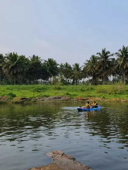 The emerald green forests of Kanakapura provide a stunning setting for our kayaking adventures, offering a complete immersion in nature.