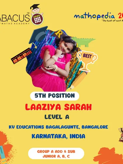 Laaziya Sarah from Bangalore, another proud 5th Position winner.