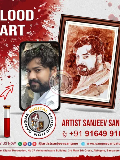 Every face tells a story. In this blood art portrait, I tried to capture the thoughtful expression of the subject. The process of creating these portraits is a journey of discovery for me as well.