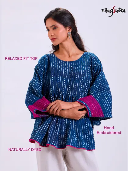 A relaxed fit top from our Chaaya collection. Made from naturally dyed, hand-embroidered cotton, this top is designed for days when you want to feel comfortable without sacrificing style.