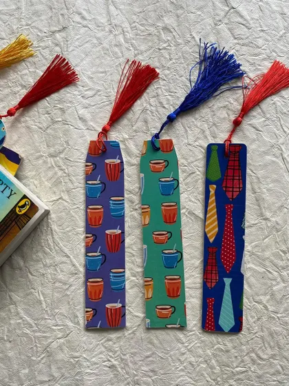 These bookmarks feature coffee cup and necktie patterns, perfect for a Father's Day gift or for a coffee lover.