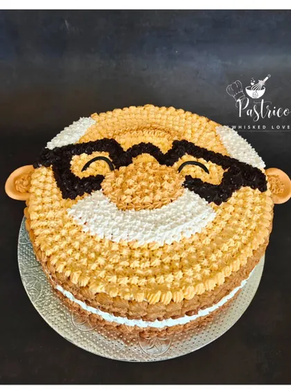 A heartwarming cake designed to look like a smiling grandpa, crafted with detailed buttercream piping.