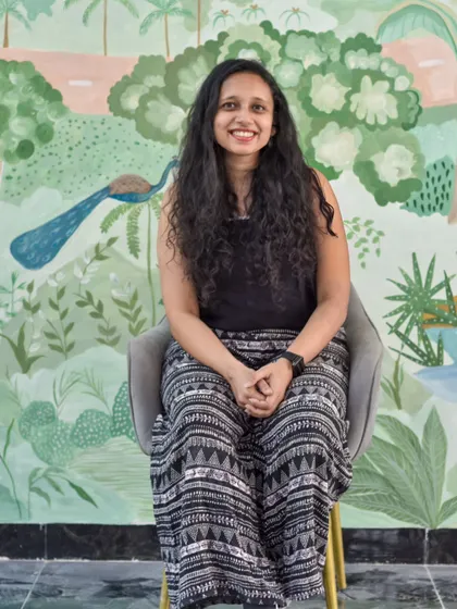 Taking a moment to appreciate the finished work. It's a feeling of immense gratitude to see a vision come to life on a wall this large, transforming the entire space.