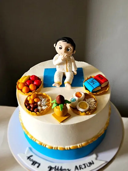 The full view of the Annaprasan ceremony cake, a traditional and meaningful design for a baby's milestone.