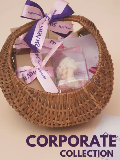 A single Prega News hamper, showing the attention to detail in the packaging and the curated items inside, designed to make recipients feel special.