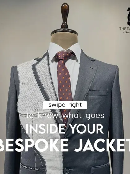 A look inside our bespoke jacket. This image reveals the layers of craftsmanship, including the canvas, padding, and stitching, that are hidden from view but are essential for creating the perfect silhouette.