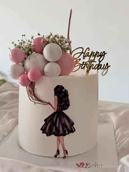 Another shot of the girl with balloons cake, a very popular and elegant design.