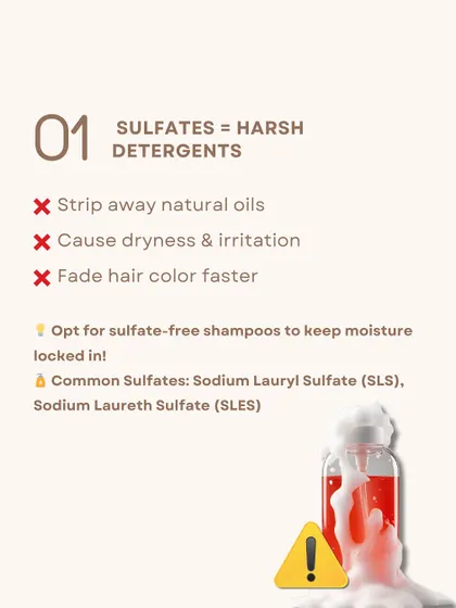 This graphic explains what sulfates are: harsh detergents. They strip natural oils, cause dryness, and can fade hair color faster. This is why I advocate for sulfate-free shampoos.