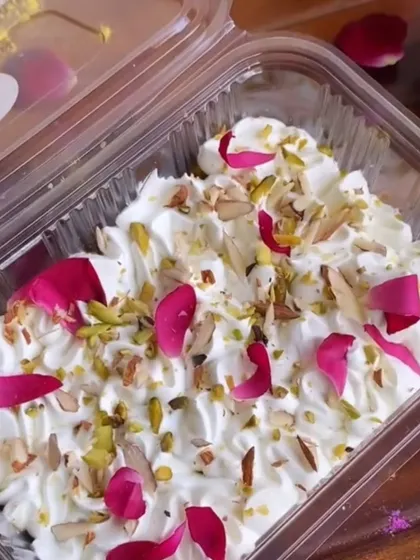 For festive occasions like Holi, I create special fusion desserts like this Thandai Tres Leches. It's a creamy, milk-soaked cake infused with traditional thandai spices and garnished with rose petals, pistachios, and almonds for a truly unique treat.