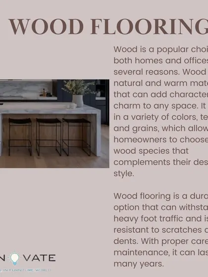 A guide to flooring options: Wood. It adds natural warmth and character to any space and is a durable choice that can last for many years with proper care.