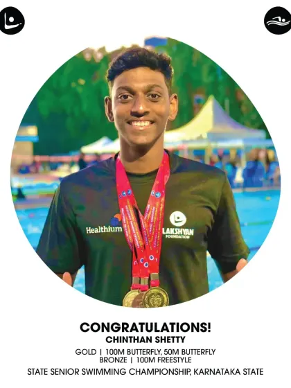 Chinthan Shetty shines with multiple medals, including two golds in butterfly events, at the State Senior Swimming Championship in Karnataka.