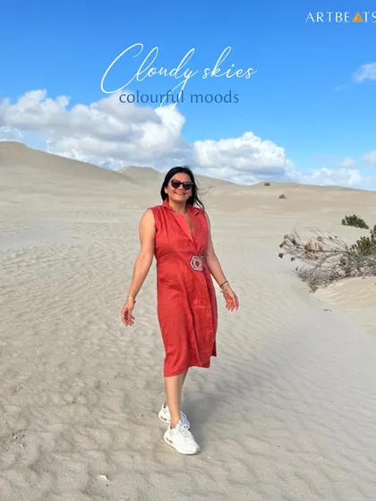 Cloudy skies, colorful moods. The Coral Dream Blazer Dress adds a pop of warm color to any landscape, crafted from breathable linen for all-day comfort.