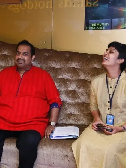 A candid moment of laughter with Shankar Mahadevan. My interactions are not just formal interviews; they are genuine conversations.