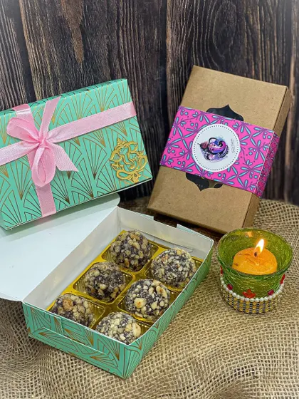My Ganpati special laddoos come in beautiful gift boxes, making them a perfect festive offering or gift.