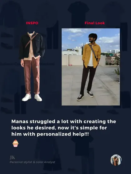 Manas wanted to create the looks he saw as inspiration but struggled to do it himself. With personalized help, he can now easily put together the polished, relaxed outfits he desires.