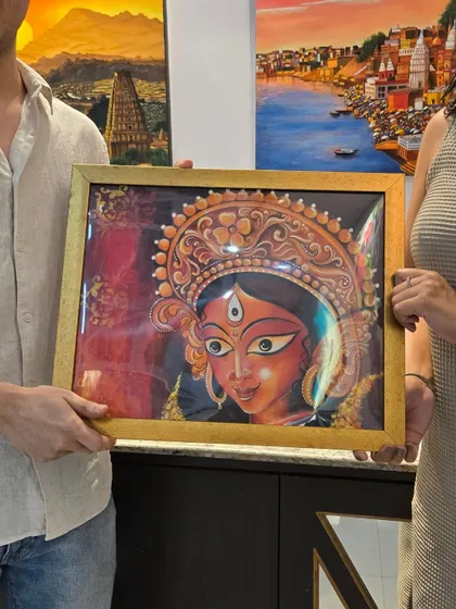 A happy moment as a piece by artist Simran from the "Vernissage" exhibition is sold. It is always a pleasure to connect our clients with art that they will cherish.