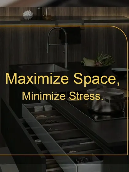 Maximize space and minimize stress with our thoughtful designs. This image showcases a kitchen where every drawer and cabinet is planned to provide the most efficient and ergonomic storage possible.