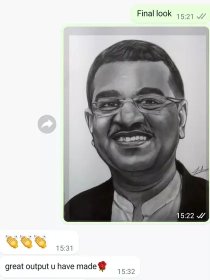 The best part of any commission is seeing the client's reaction. This is a screenshot from a happy client after I sent them the final look of their graphite portrait. Getting this kind of feedback makes all the hours worth it.