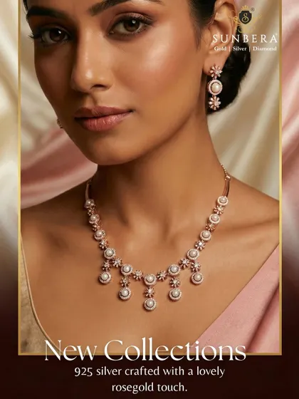 Our 925 sterling silver collection combines modern trends with classic appeal. This necklace set, with its delicate pearl accents and warm rosegold touch, is a fast-moving item for retailers looking to offer contemporary elegance.