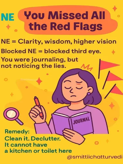 The North-East (NE) zone governs clarity and wisdom. If this zone is blocked with clutter, a kitchen, or a toilet, it can block your intuition, causing you to miss red flags in relationships.
