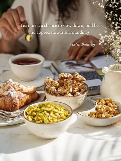 Tea time is a chance to slow down and appreciate the moment. I love pairing my Peanut Chikki, Pudhina Lime Peanuts, and Masala Avarebele with a warm cup of tea for a relaxing afternoon.
