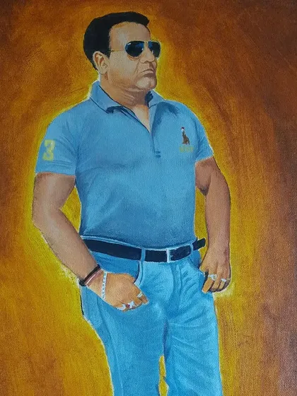 This is an 18x24 inch commissioned portrait done with acrylics on canvas. I worked from a photograph to create this realistic painting, which was then shipped to the client in Takhatgrah. It took about 16 hours of work to complete.