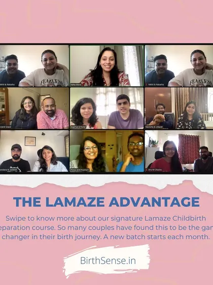 A snapshot of one of my online Lamaze classes. In these small, interactive groups, we create a safe space for couples to learn, ask questions, and connect with others on the same journey. (Duplicate of 56)