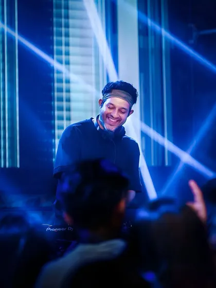 A cool shot of me at the console with blue laser lights.