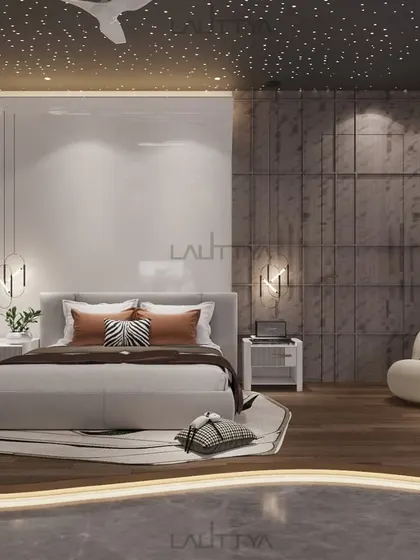 A beautifully appointed bedroom showcasing our signature style of quiet luxury. This space combines layered textures, a soothing color palette, and bespoke furniture to create a personal sanctuary for rest and relaxation.