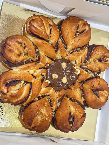 Another shot of my Nutella Hazelnut Snowflake, a festive pull-apart bread that's as fun to eat as it is beautiful.