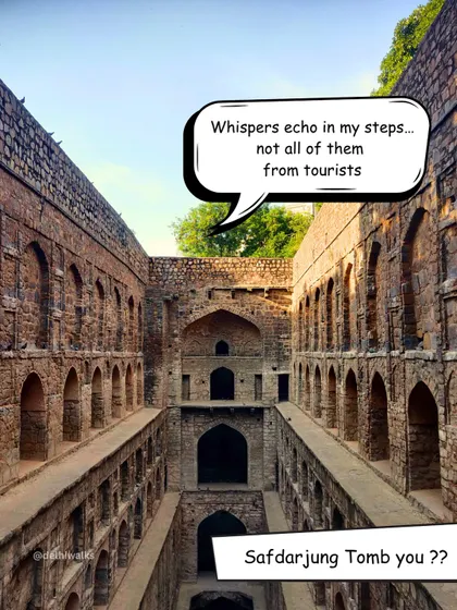 Agrasen ki Baoli speaks: "Whispers echo in my steps... and not all of them are from tourists." A playful nod to the spooky legends surrounding this ancient stepwell.