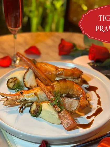 Giant tiger prawns, grilled and served with a delicious sauce. A luxurious main course for a special occasion.