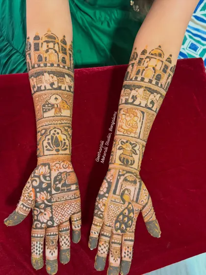 The same design as image 100, but with a different background, showing the versatility of the art. The Taj Mahal and elephant motifs are prominent.