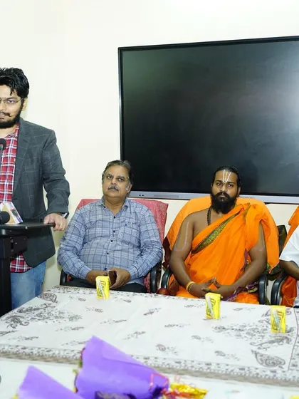 Seated with dignitaries from Andhra University during the ceremony for the Spiritual Scientist Award. It was a privilege to be recognized by such a respected academic body.