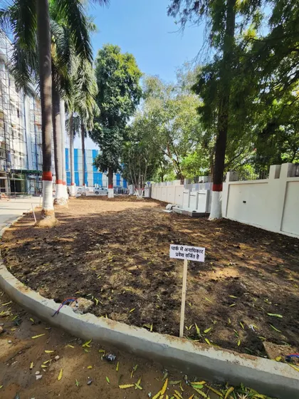 Before the transformation at Bihar Bhawan, Delhi. The ground is prepared with fresh soil and nutrients, ready for the new lawn.