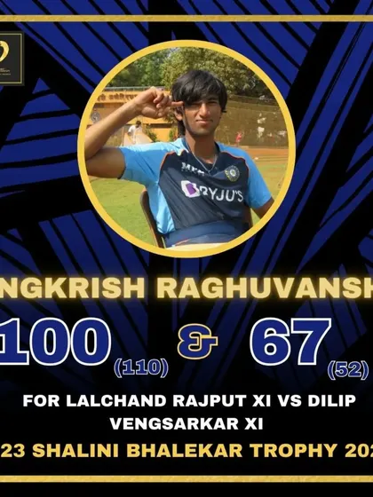 Angkrish Raghuvanshi scores a century and a half-century in the same U23 Shalini Bhalekar Trophy match.
