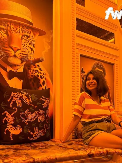 Another picture from the Myntra FWD event, posing next to some very cool artwork.