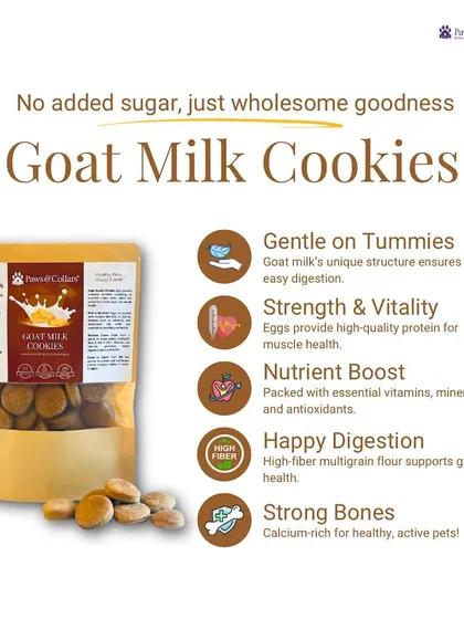 Our Goat Milk Cookies are a customer favorite for a reason. This infographic details the benefits, from being gentle on the tummy to providing a nutrient boost for strong bones and muscle health, all with no added sugar.