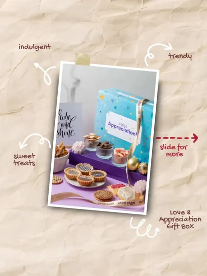 The Love & Appreciation Gift Box is a trendy and indulgent choice for Mother's Day. It features an assortment of sweet tarts and treats in a beautiful blue box.